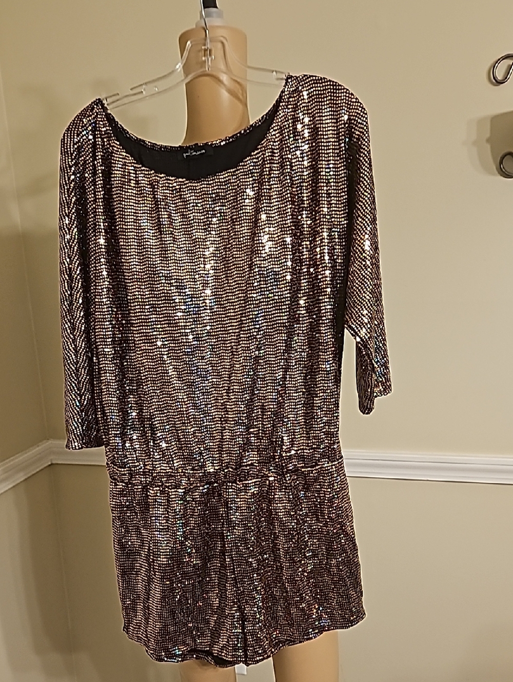 Gold Sequin Romper with Three-Quarter Sleeves